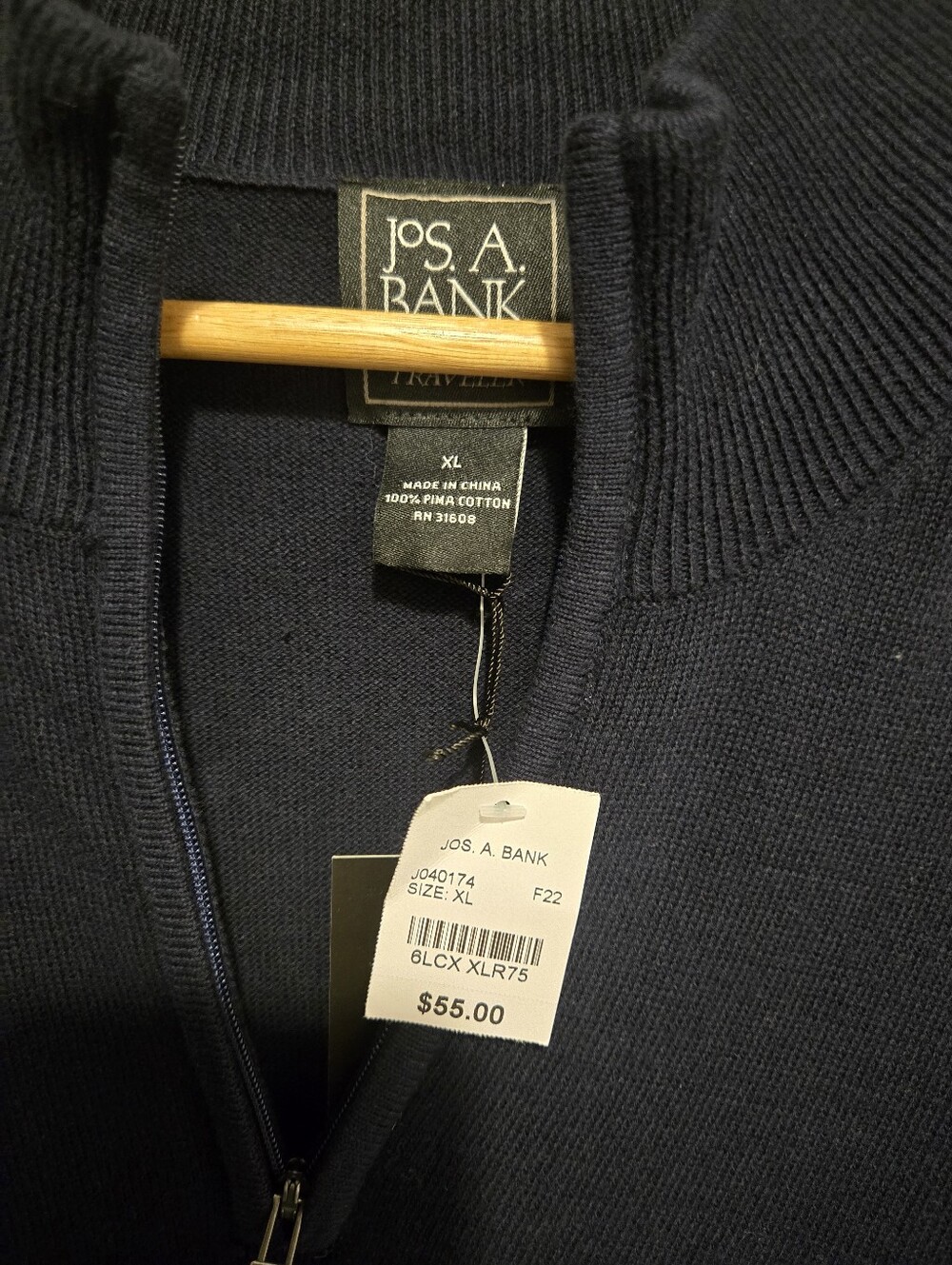 Jos. A. Bank Dark Navy Tailored Fit Pima Cotton 1/4-Zip Sweater Sz XL - Picture 3 of 5